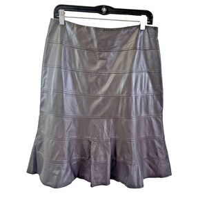 PER SE Women's Genuine Brown Leather Tiered Lined Knee-Length Skirt Sz 8